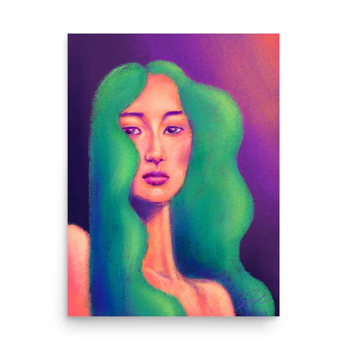 Girl with the Teal Hair Painting | Modern Abstract Art Print for wholesale by JoyousJoyfulJoyness