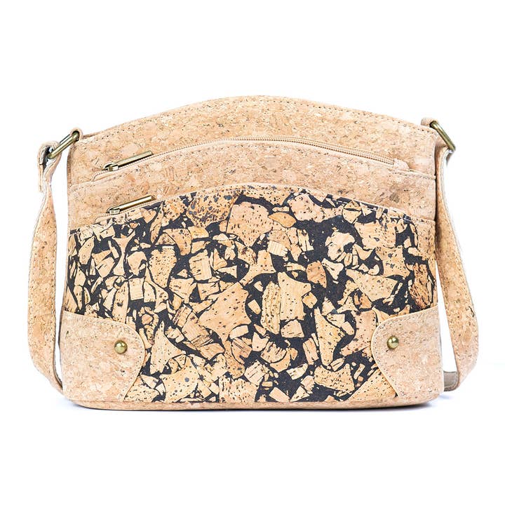 Meninas Bonitas Cork – Engroshandel Crossbodytaske - Dame – Crossbody-taske til kvinder med tre lynlås - lavet af kork og kaffegrums BAG-2340