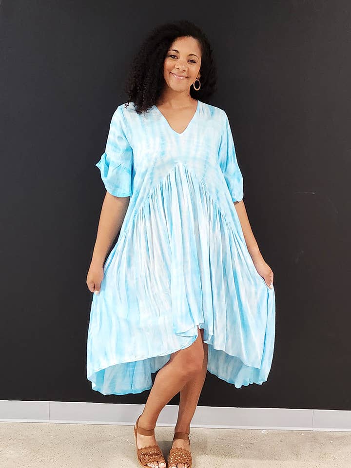 Robe Hi/Lo bleue Tie Dye pour la vente par Zumi
