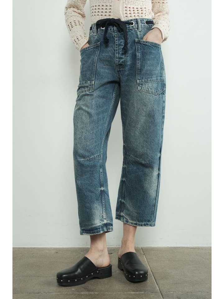 Aaron & Amber - Wholesale Jeans - Women's - MAP3083 BARREL DENIM PANTS WITH EYELET WAIST