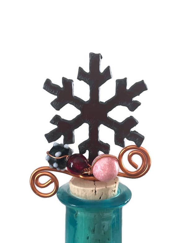 Rustic Wine Cork SNOWFLAKE shape with beads and wire for wholesale by The Rustic Barn