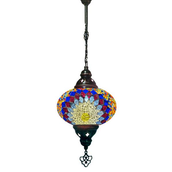Hanging Mosaic Chandelier Lamp - Sunburst in red, blue for wholesale by Access by Mediterranean Concepts