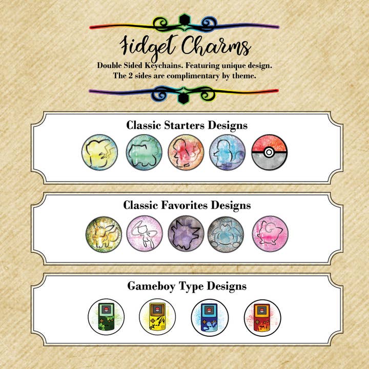 Con-Quest Crafts - Wholesale Keychain – Unisex - Pokemon Inspired Fidget Charms double-sided keychain16