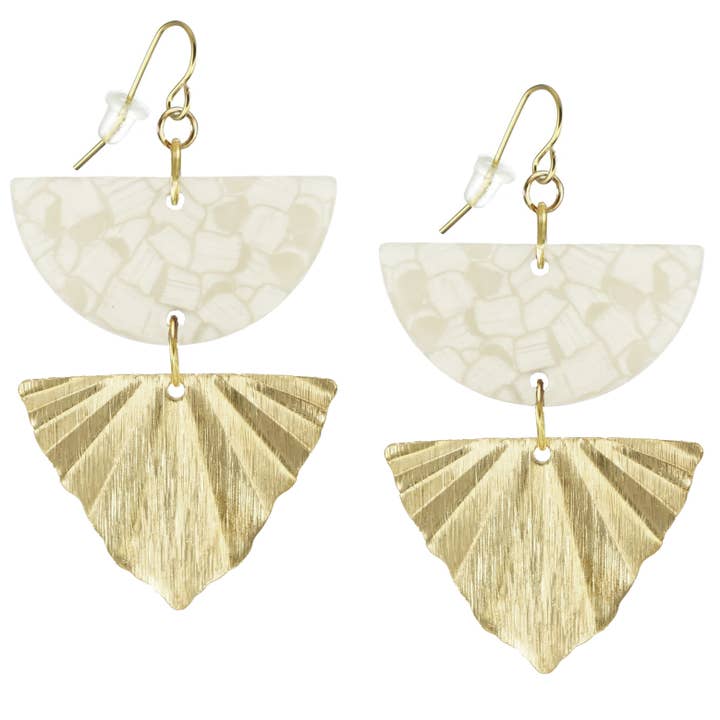 Colorful Acrylic& Brushed Gold Boho Statement Earrings, 18K Gold Ear Wires, Color Choice for wholesale by Jewelry by Dawn