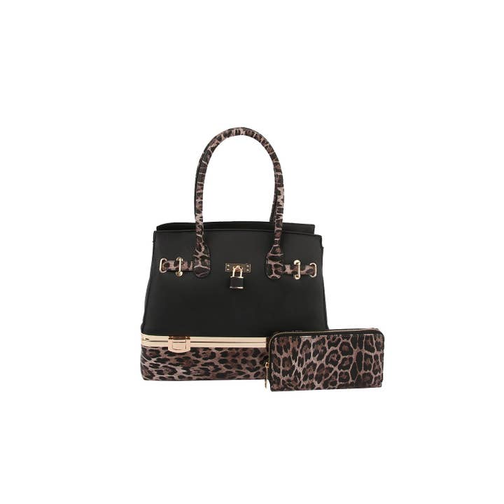 Handbag Factory Corp - Wholesale Top Handle Bag - Women's - 2 in 1 Cheetah Accent Handbag and Clutch8