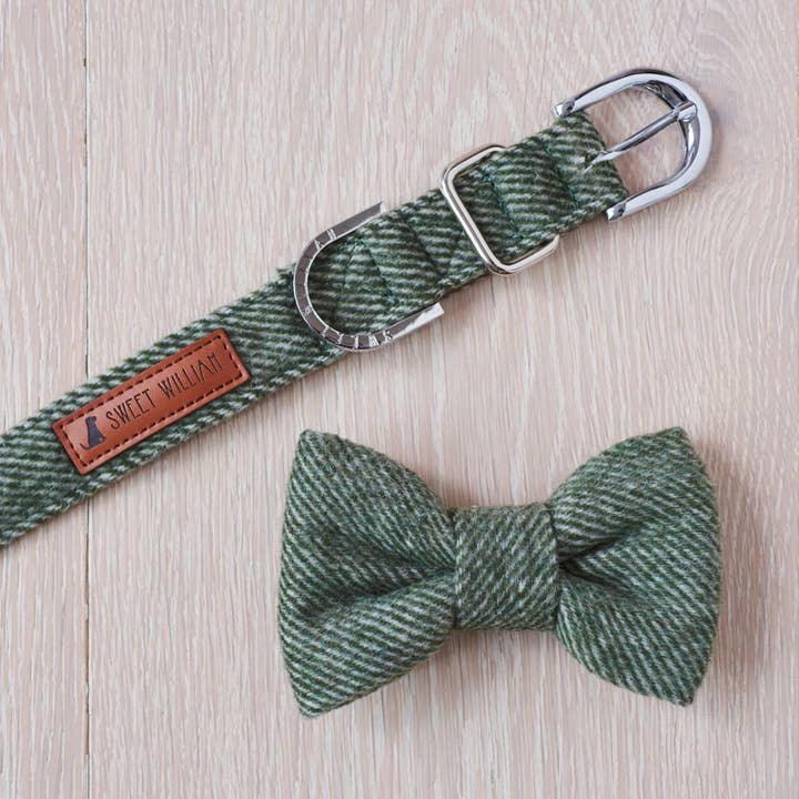 Sweet William Designs - Vente Nœud papillon – chien - Nœud papillon en tweed vert pour chien3