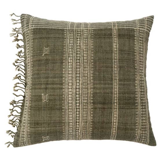 Wool Kutch Weave Handloom Throw Pillow with Fringe (Green)
for wholesale by Artisaga
