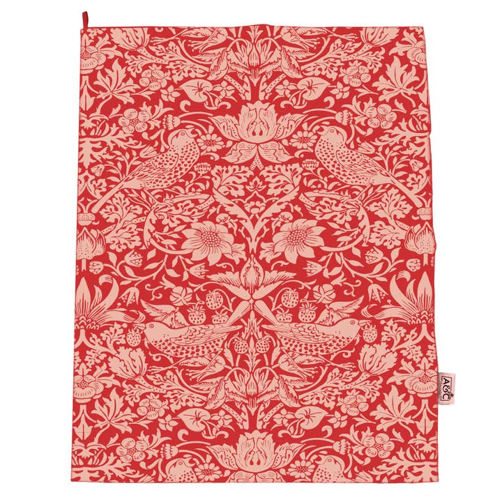 Half Moon Bay By Design - Wholesale Tea Towel - Recycled Cotton Dish Towel William Morris Raspberry