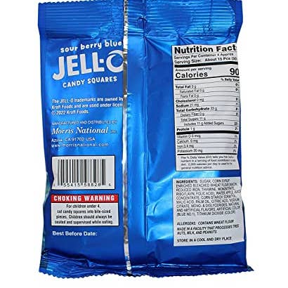 Shop The King - Wholesale Gummy - Jell-O Gummi Candy, Sour Berry Blue Squares, 4.5 Ounce Bag