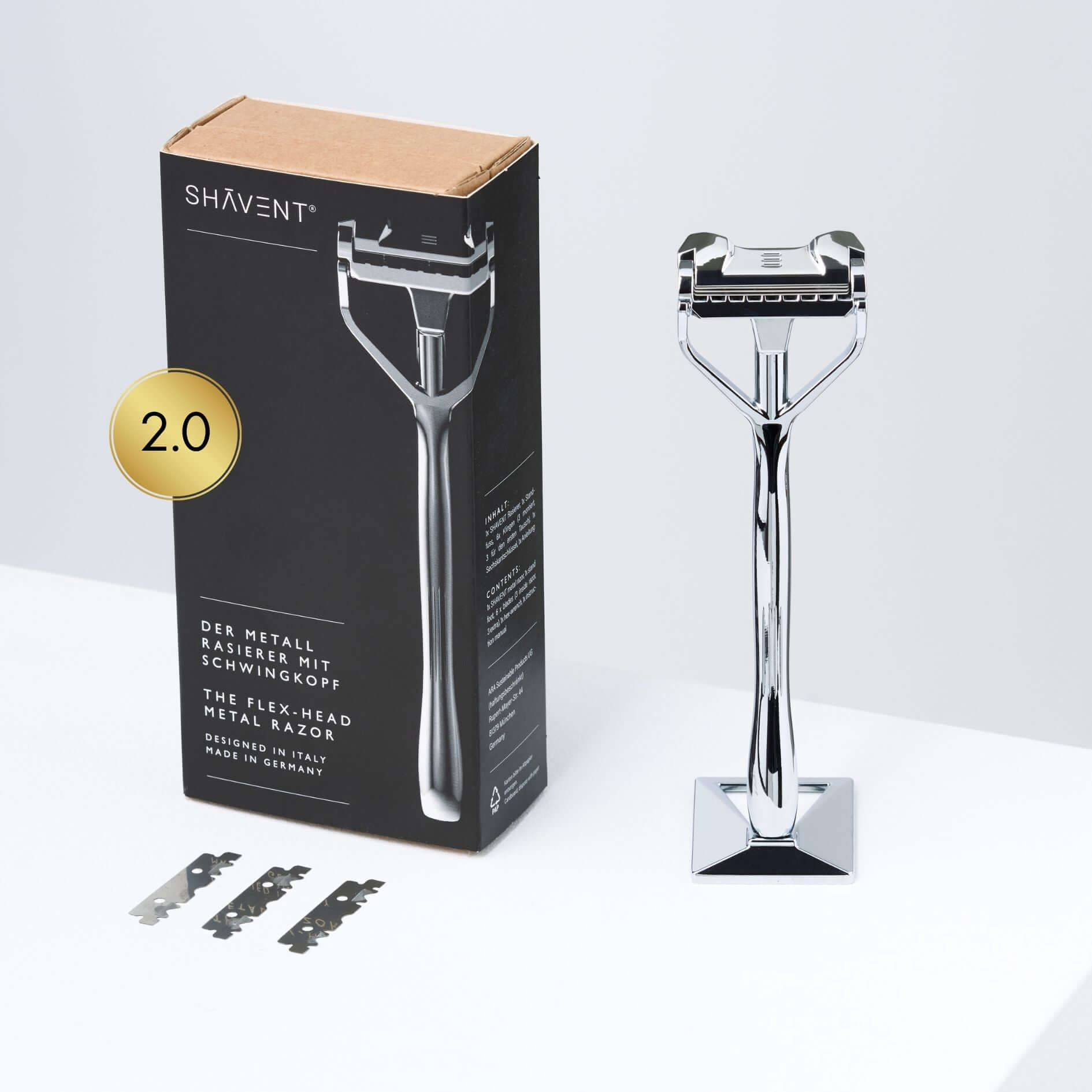 SHAVENT – Großhandel Rasierer – Herren – NEU: SHAVENT Original 2.0 - Magnetic Force - eleganter Schwingkopf-Rasierer aus Metall
