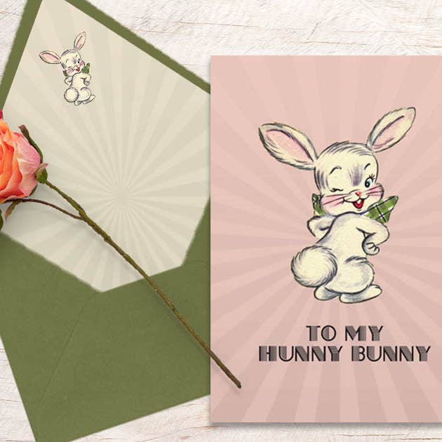 Hunny Bunny Vintage Easter Greeting Card with Liner for wholesale by Mod Lounge Paper Company