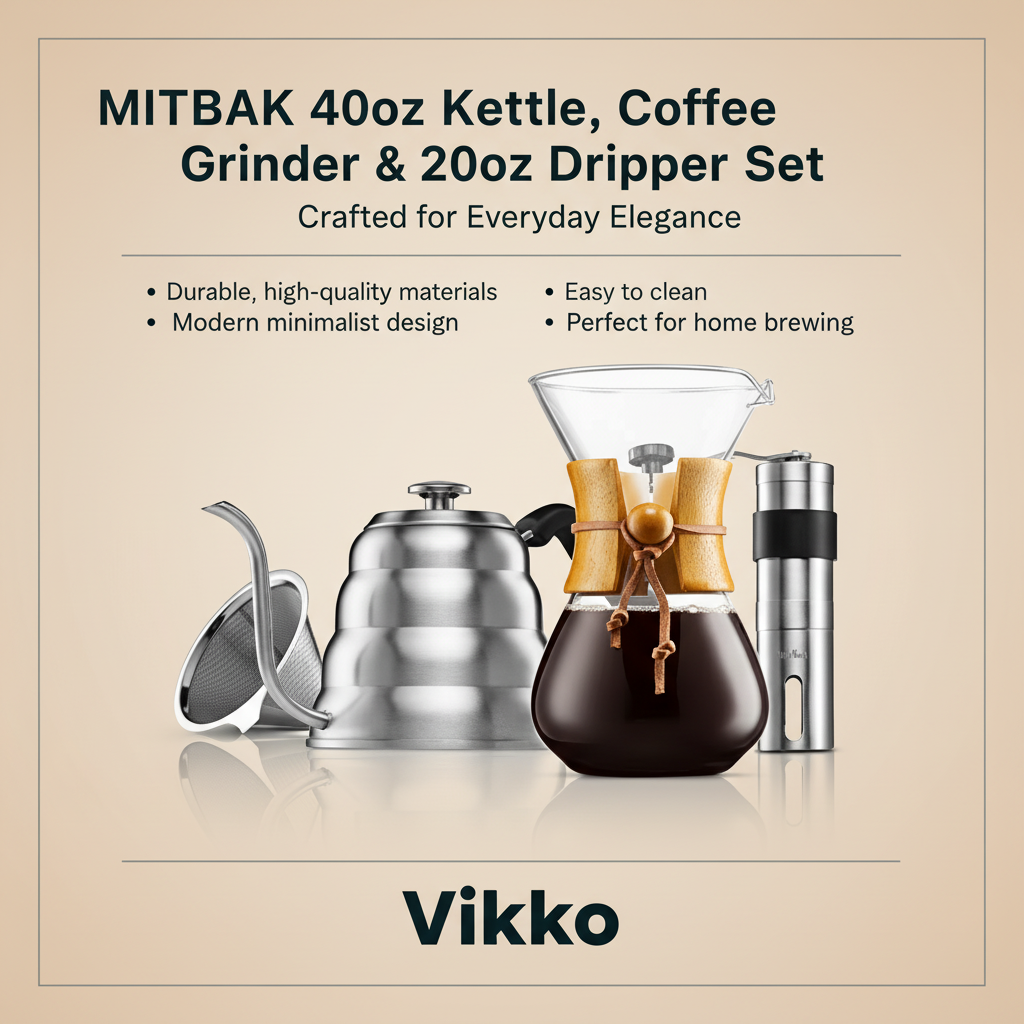 Kadra Kitchenware - Wholesale Pour Over & Dripper - MITBAK 40oz Kettle, Coffee Grinder & 20oz Dripper Set3