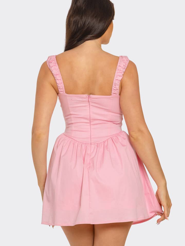 Julia by LoveJ - Wholesale Dress - Women's - Spaghetti Tie Fake Button Inside Lining Mini Dress