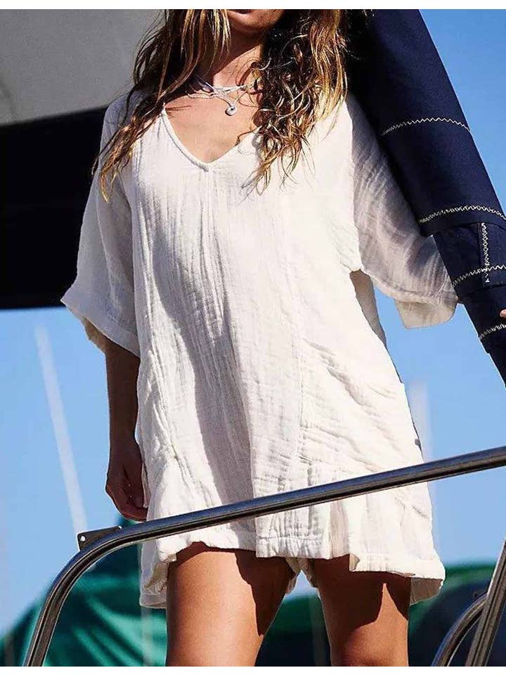 Sweetkama - Wholesale Romper - Dames - Romper met ruches en V-hals en gedrapeerde mouwen SKJ1811