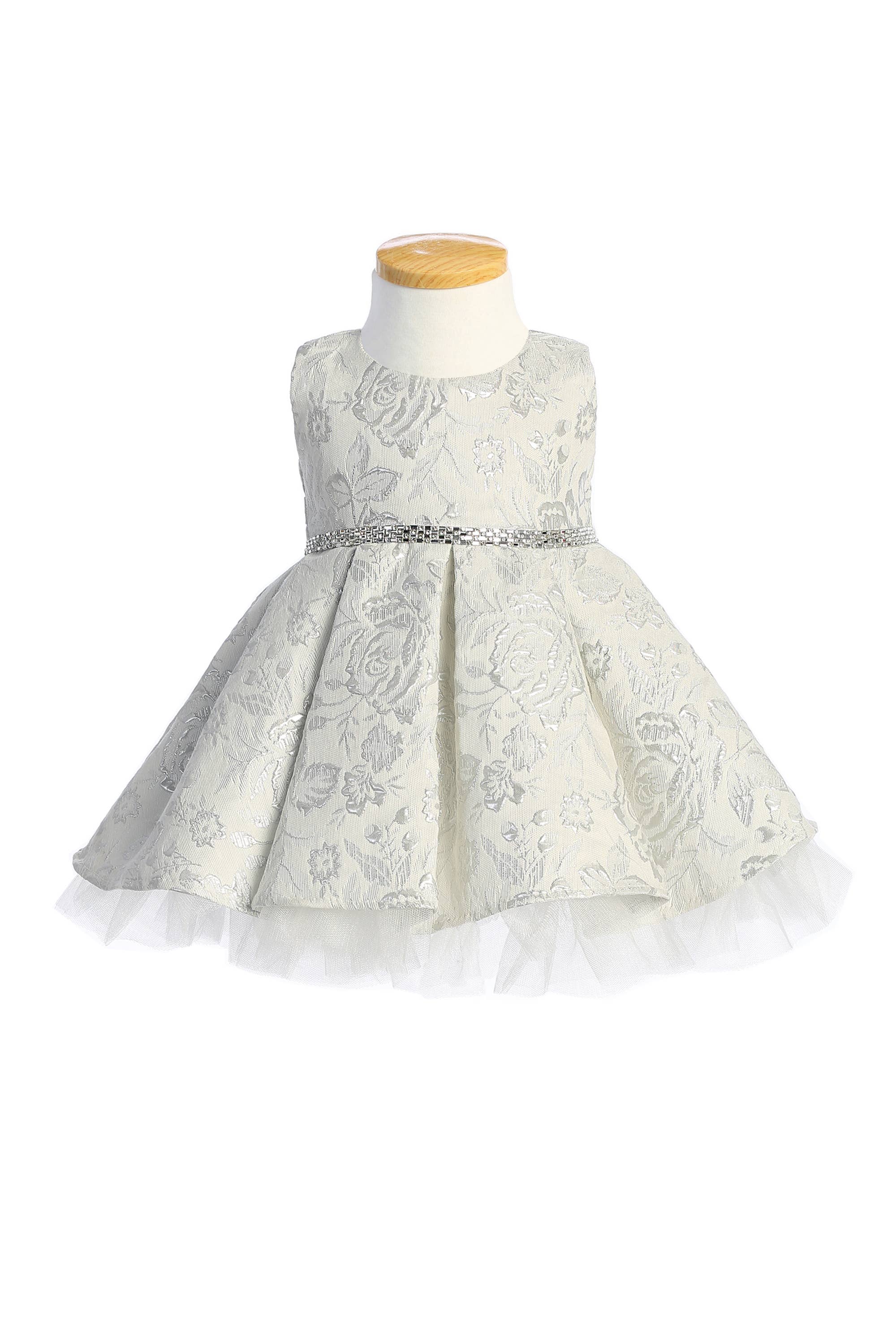 Sweet Kids, Inc. - Venta al por mayor Vestido - Niños - Jacquard plisado metálico floral con tul cristal transparente2