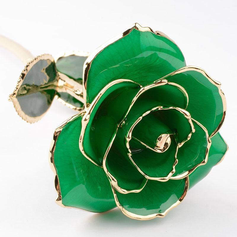 CHAKRA VIEW - Wholesale Artificial Flowers - 24 Karat Gold Dipped Rose Full Bloom - Green2