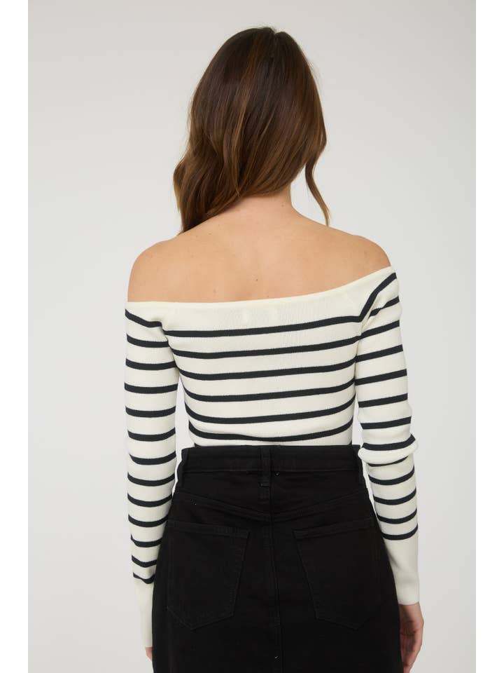 The Workshop Studio – Engroshandel Pullover - Dame – LANGÆRMET STRIBET STRIK AF SKULDEREN12