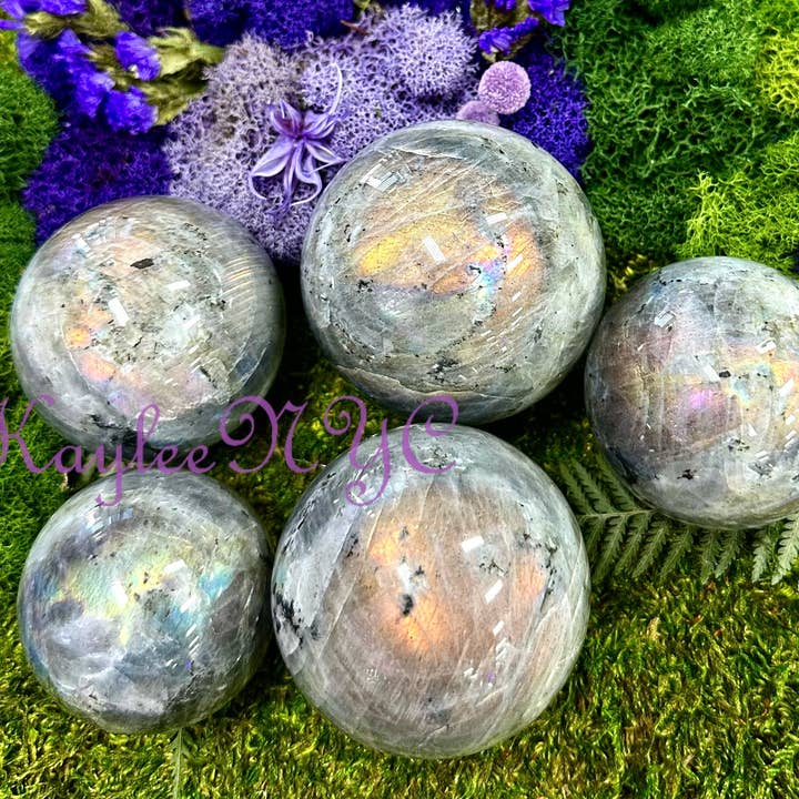 4-8 Pcs Natural Sunset Labradorite Sphere Crystal Ball for wholesale by KayleeNYC