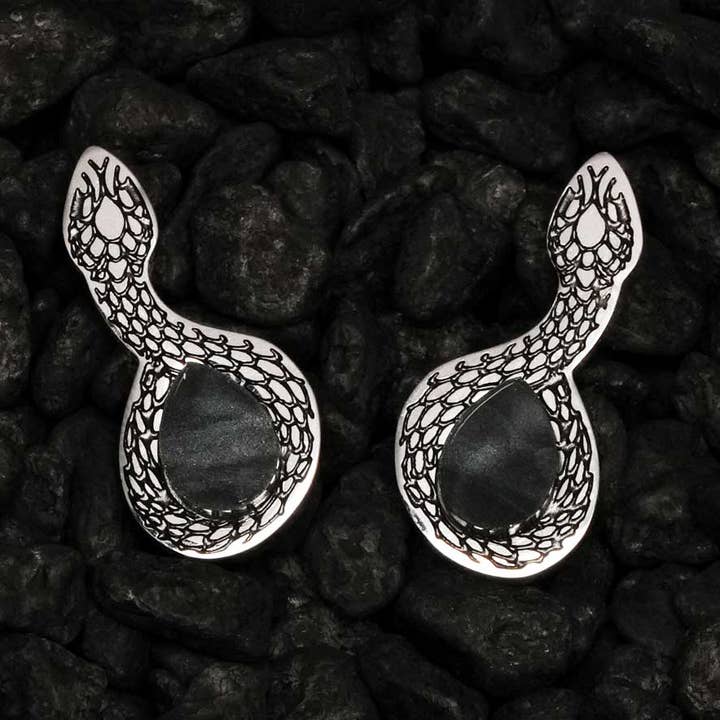 MEDUSA Silver Snake Ear Crawlers | Onyx Black Marble for wholesale by MAINE+MARA