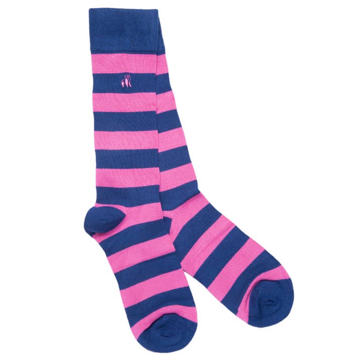 Rich Pink Striped Bamboo Socks (3 pairs) for wholesale by Swole Panda
