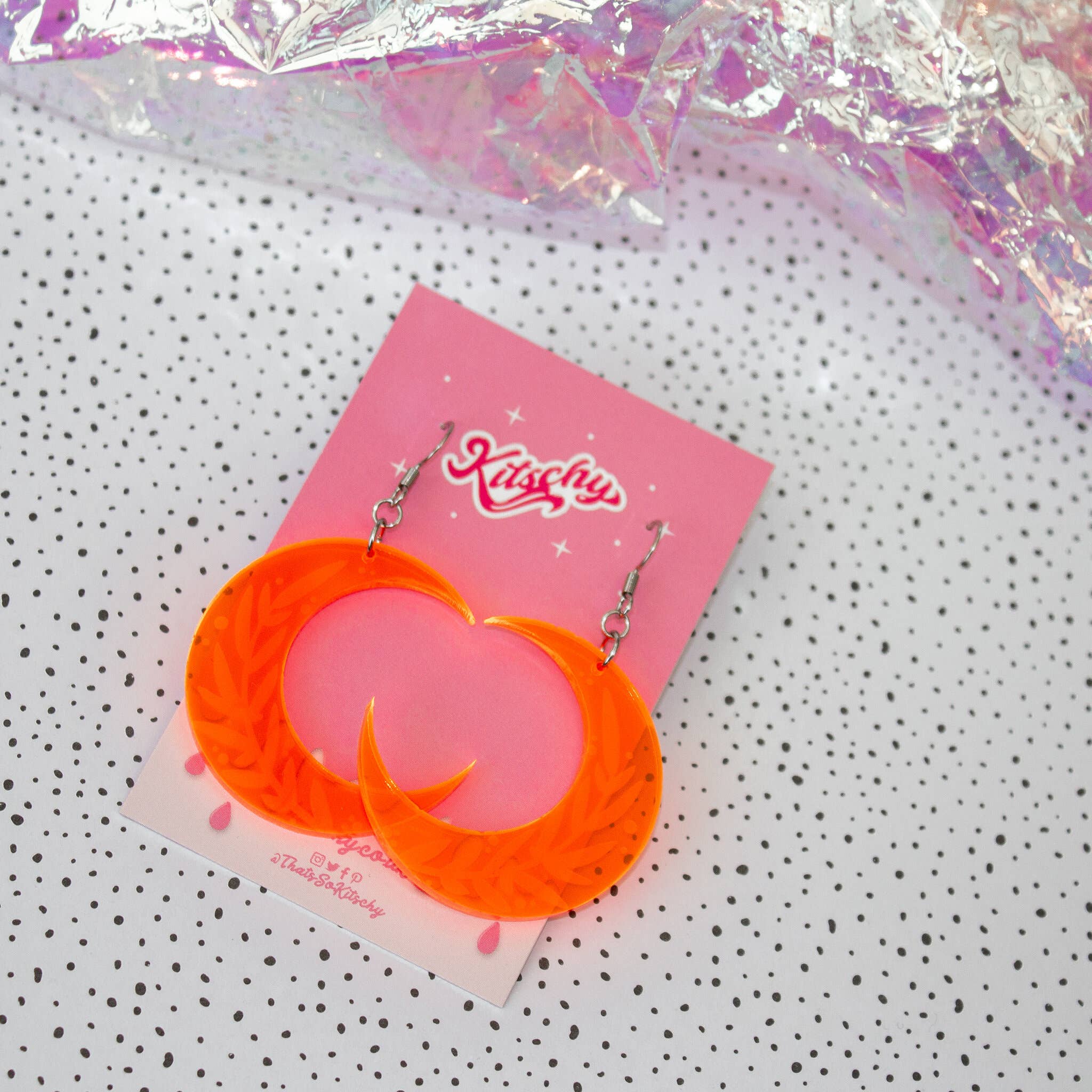 Kitschy - Wholesale Dangle Earrings - Allure Crescent Moon Floral Earrings Laser Cut Acrylic | Made In Scotland3