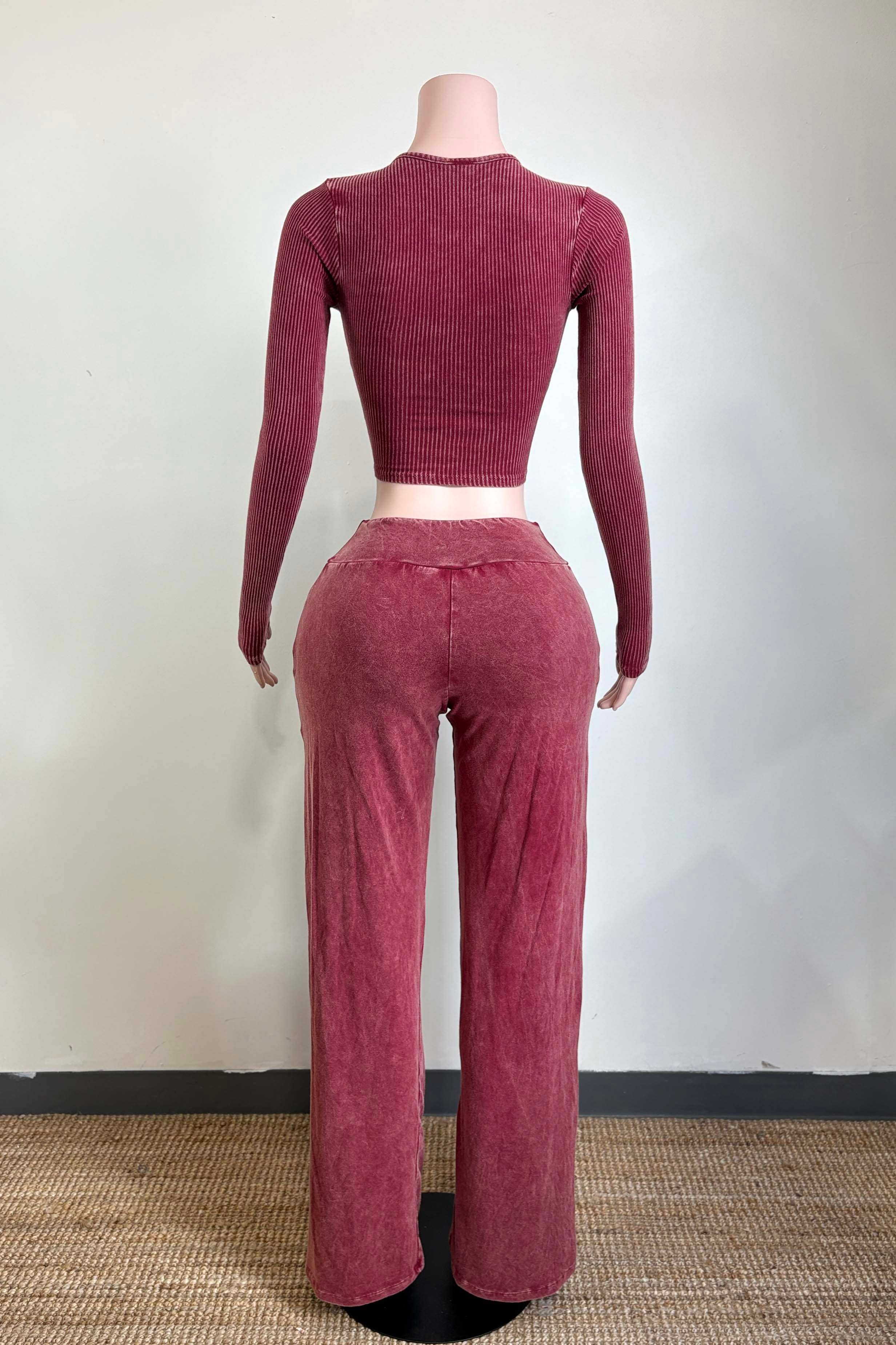 Dalia Studio - Wholesale Lounge Set - Women's - MINERAL WASH FRONT LACED TOP & LOUNGE PANT SET2