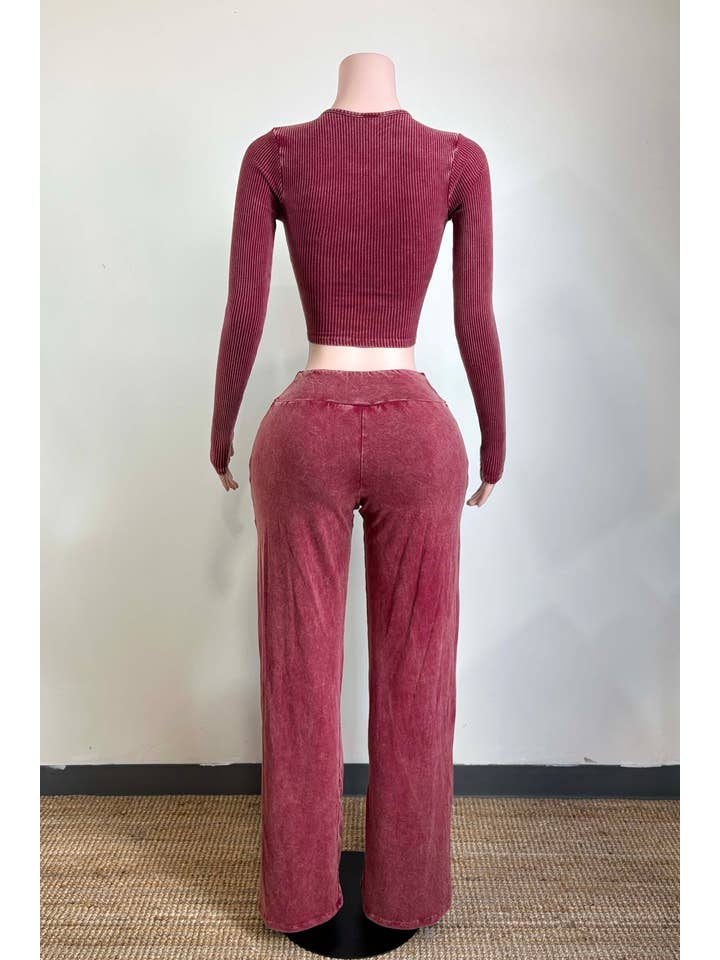 Dalia Studio - Wholesale Lounge Set - Women's - MINERAL WASH FRONT LACED TOP & LOUNGE PANT SET2