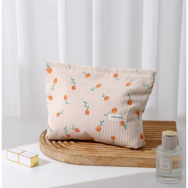 Dipped Shop - Wholesale Makeup/Cosmetic Bag - Floral Sreipe Corduroy Portable Cosmetic Bag DPB1004