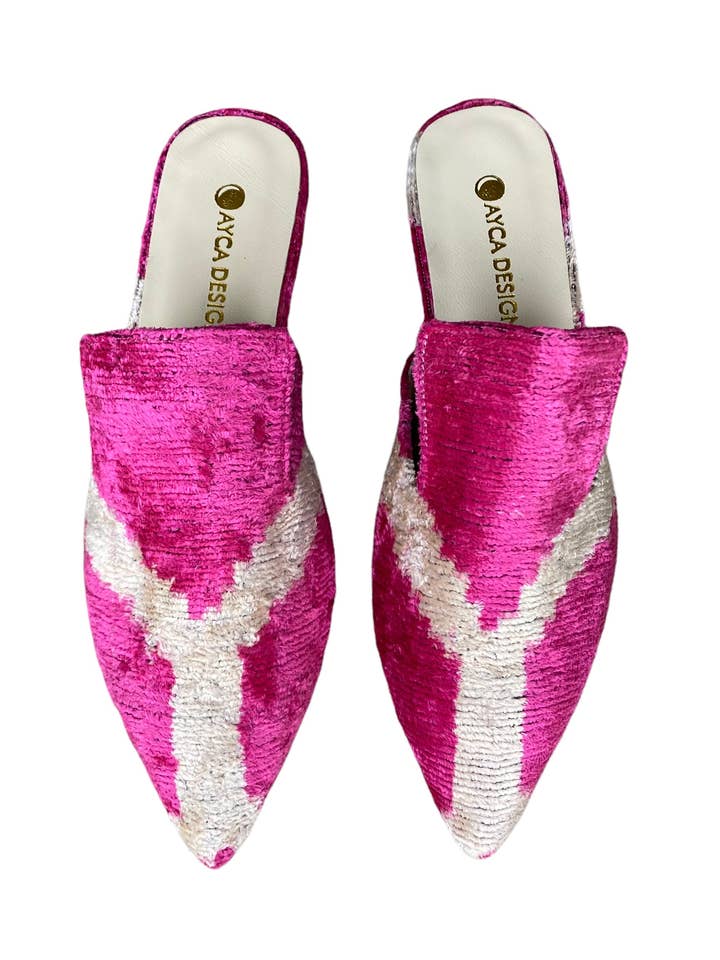 AYCA DESIGN – wholesale Mules – Women’s – Silk Velvet Ikat Point Toe Slide1