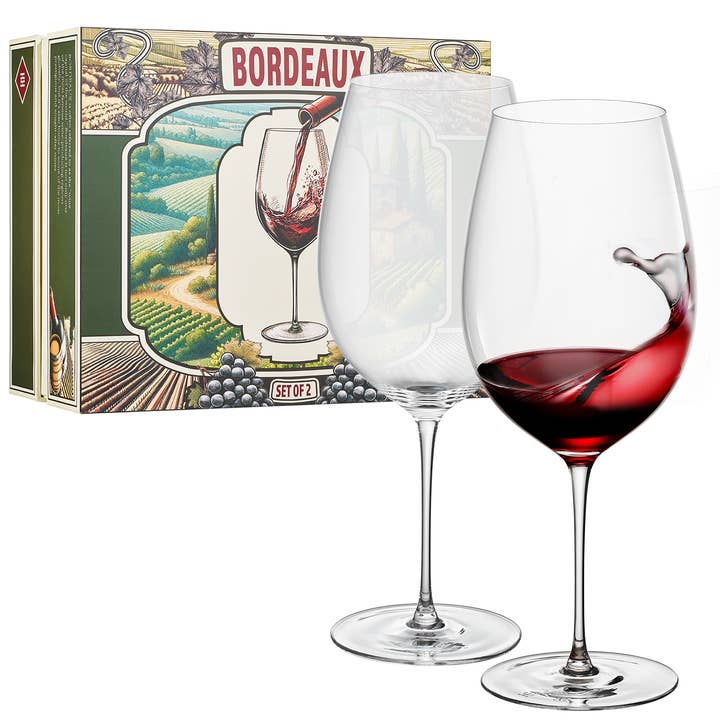 Bordeaux Explained Crystal Wine Glasses Hand Blown 2 Set for wholesale by The Wine Savant /  Khen Glassware