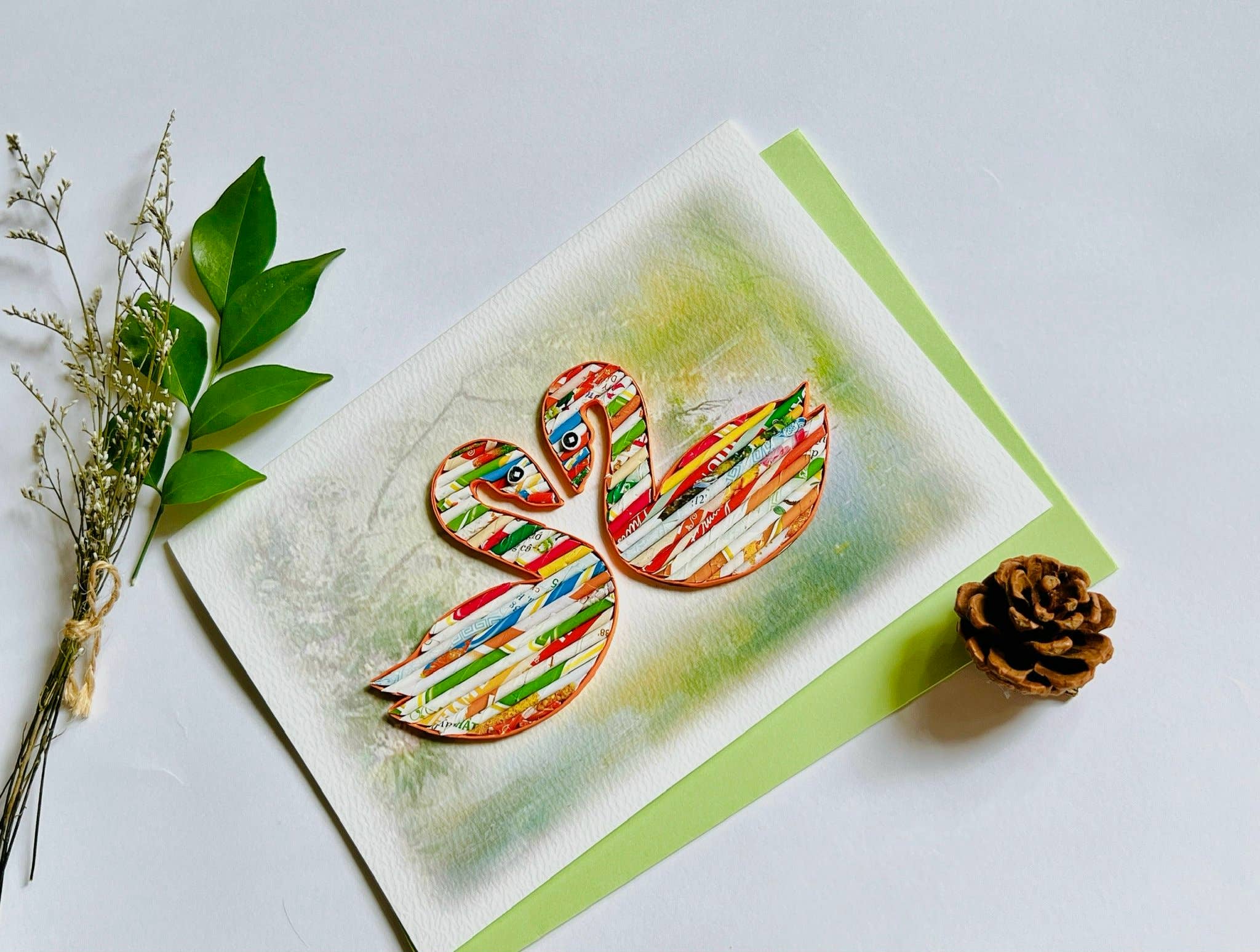 Loving Nature - Vente Carte de vœux classique - Carte cygne en papier roulé faite à la main à partir4