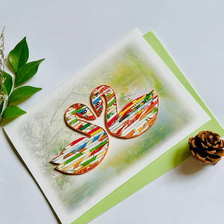 Loving Nature - Vente Carte de vœux classique - Carte cygne en papier roulé faite à la main à partir4