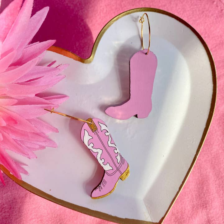 Le Chic Miami - Venta al por mayor Pendientes colgantes - Pendientes Bota Cowgirl Rosa1