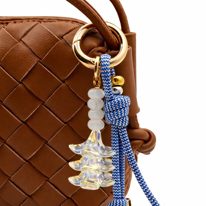 Leo & Lei - Wholesale Purse/Bag Accessory - Women's - Leo Charm – Bag & Accessory Charm (Blue and White, Plumeria)