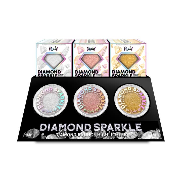 Rude Cosmetics - Wholesale Makeup Highlighter - Diamond Sparkle Diamond Bounce Highlighter Display Set, 24pc