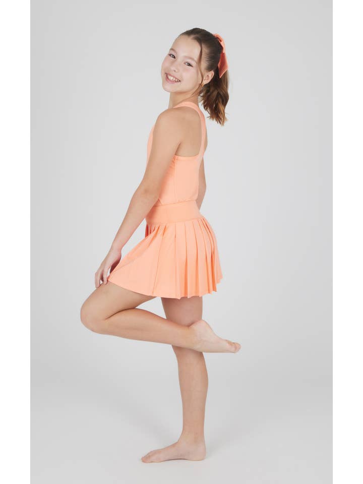 90 Degree by Reflex - Wholesale Activewear Set - Kids - Girls Racerback Tank, Pleated Skort, and Scrunchie Bow Set