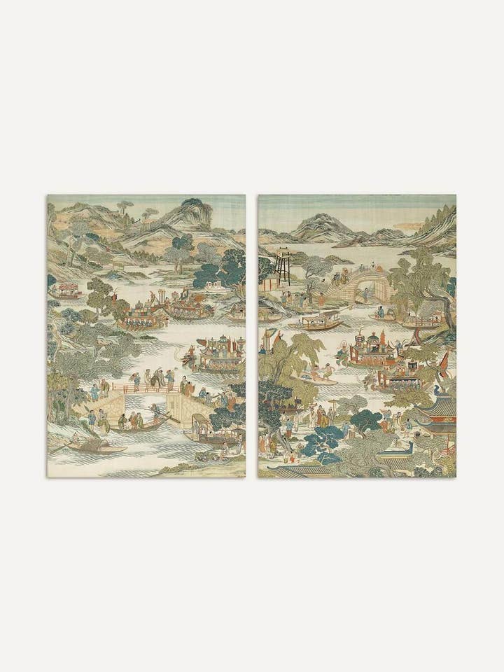 Chinoiserie 2-Piece Art Print Set – Dragon Boat Festival for wholesale by Modern Antique Prints