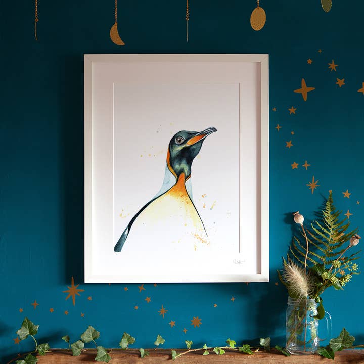 Inky Königspinguin Luxus Giclée Ungerahmter Druck für den Großhandel von Kate Moby