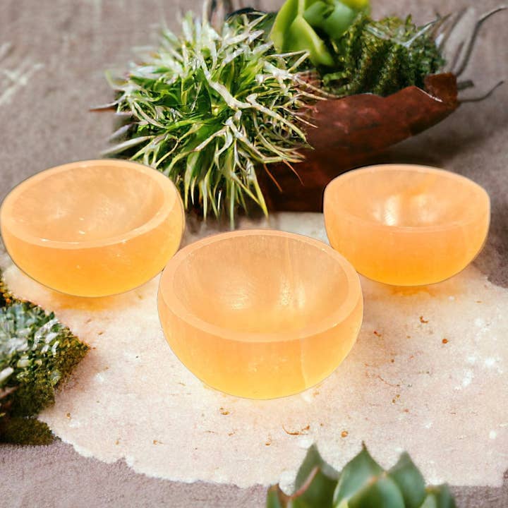 Peach Selenite Round Bowl 2.5" for wholesale by Funky Stuff