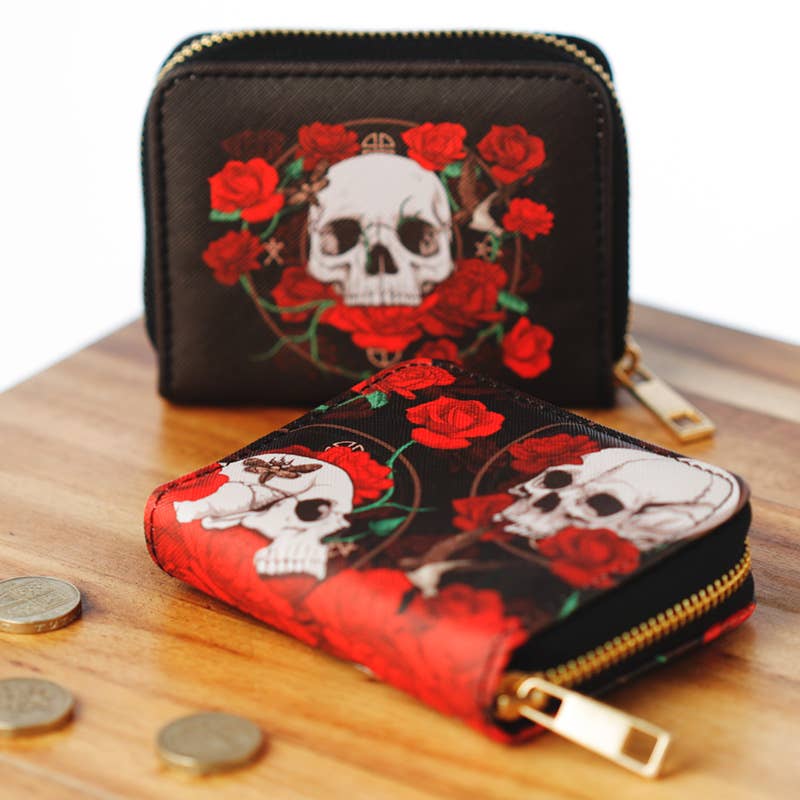 Puckator Ltd - Vente Portefeuille – unisexe - Petit porte-monnaie zippé Skulls and Roses4