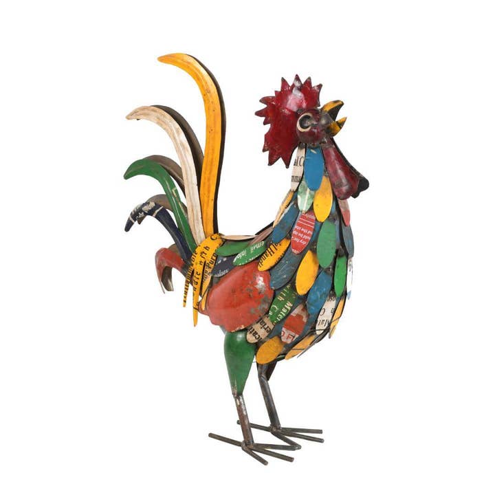 Recycled Iron Rooster Garden Sculpture for wholesale by Jardinopia UK
