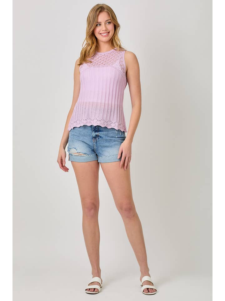 Mystree - Wholesale Knit Top - Women's - 60948 Crochet Yoke Sleeveless Sweater Top 19