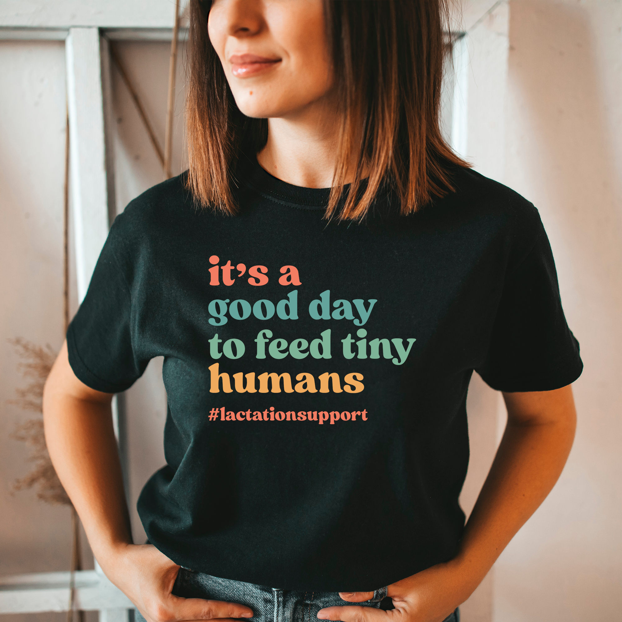 Eleven Fashion – T-shirt estampada - Mulher por atacado – É Um Bom Dia Para Alimentar Tiny Humans Camisa Suporte para Lactação0