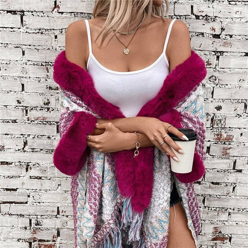 UZ Wholesale Store - Wholesale Cardigan - Women's - Loose Fit Striped Five-Sleeve Tassel Cardigan3