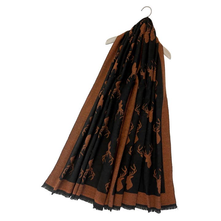 Fashion Scarf World - Wholesale Scarf - Women's - Repeat Stag Print Wool Scarf