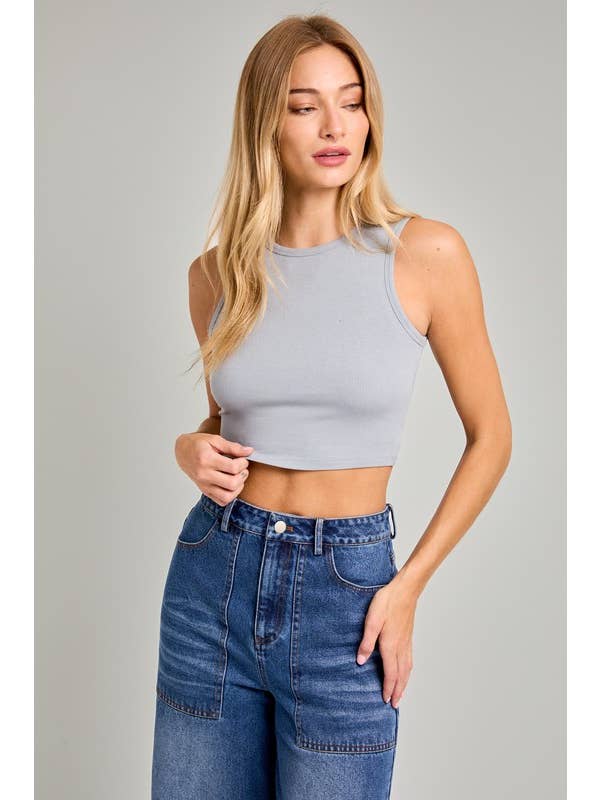 LE LIS - Wholesale Knit Top - Women's - ROUND NECK SLEEVELESS CROP TOP