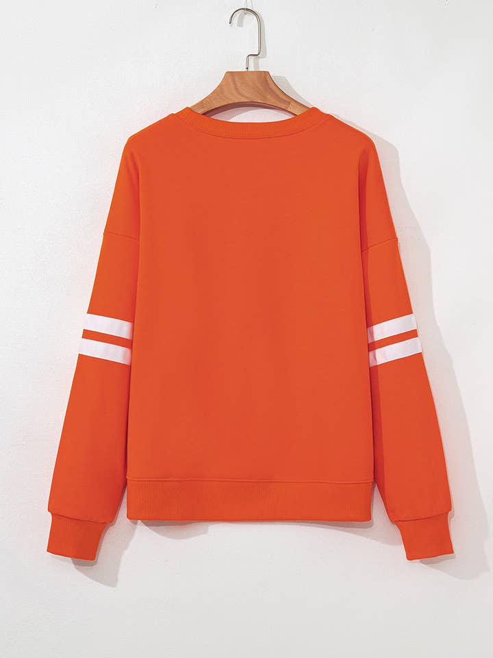 Orange Varsity Striped Detail Drop Shoulder Oversized Sweatshirt for wholesale on Faire2