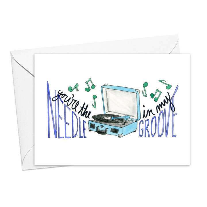 Nål i mitt Groove hälsningskort för wholesale av Amy Wike Illustration