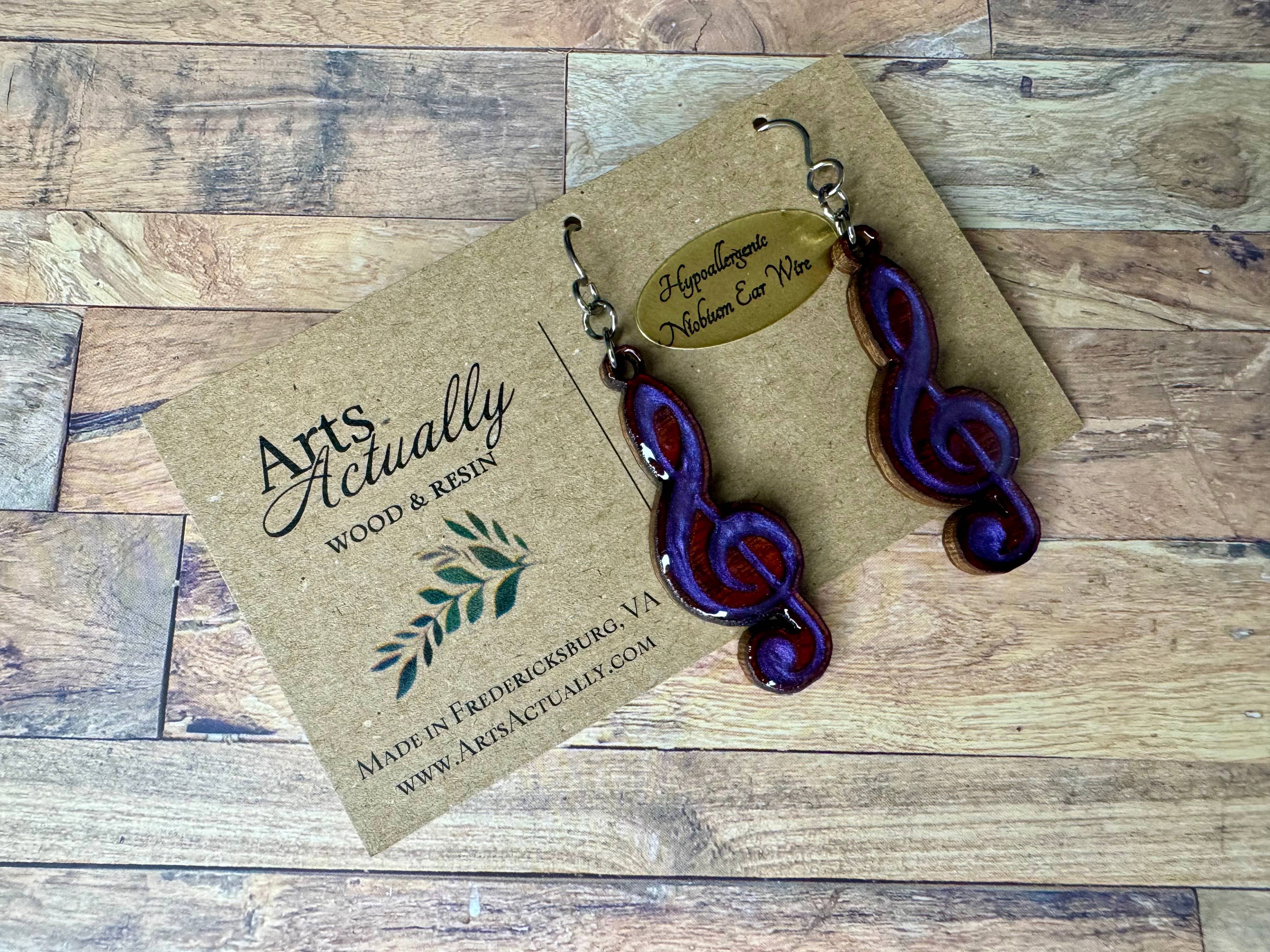 Arts Actually - Wholesale Dangle Earrings - Treble Clef: *Hypoallergenic* Wood and Resin Earrings0