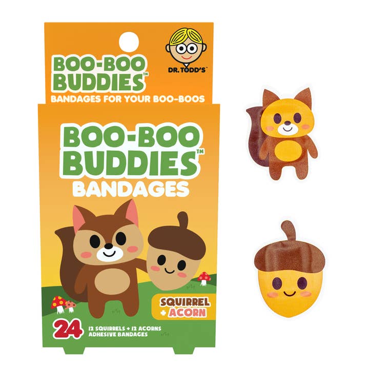 Kids Bandages – Squirrel + Acorn (24 Count, Latex-Free) for wholesale by Boo Boo Buddies